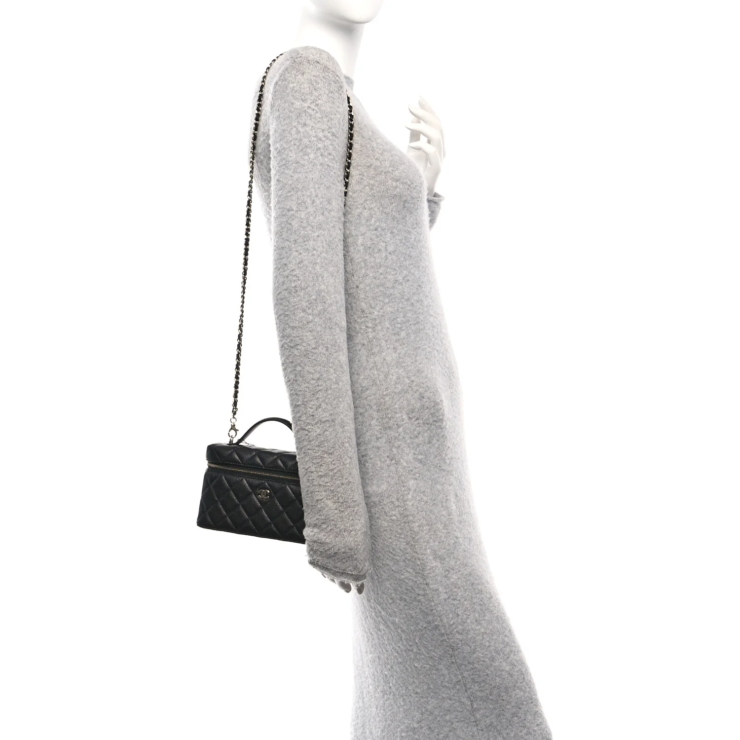 Caviar Quilted Top Handle Slim Vanity With Chain Black - Top Club