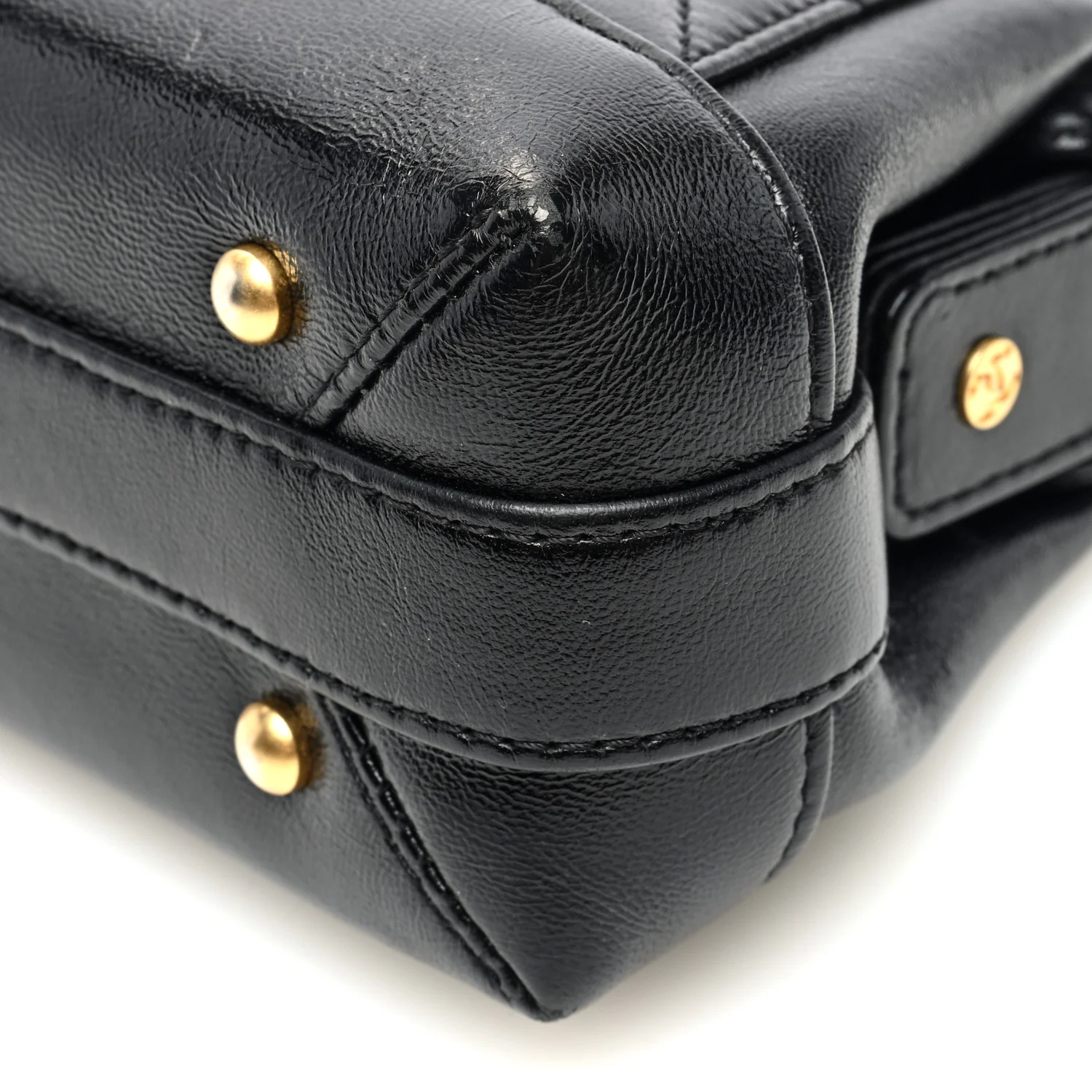 Shiny Lambskin Quilted Mini Cocodoc Top Handle Bag Black - Top Club