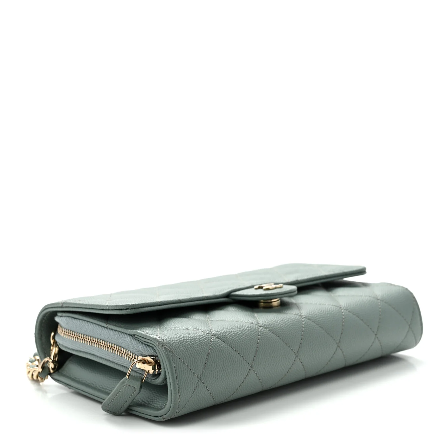 Caviar Quilted Phone Holder Wallet on Removable Chain Light Blue - Top Club