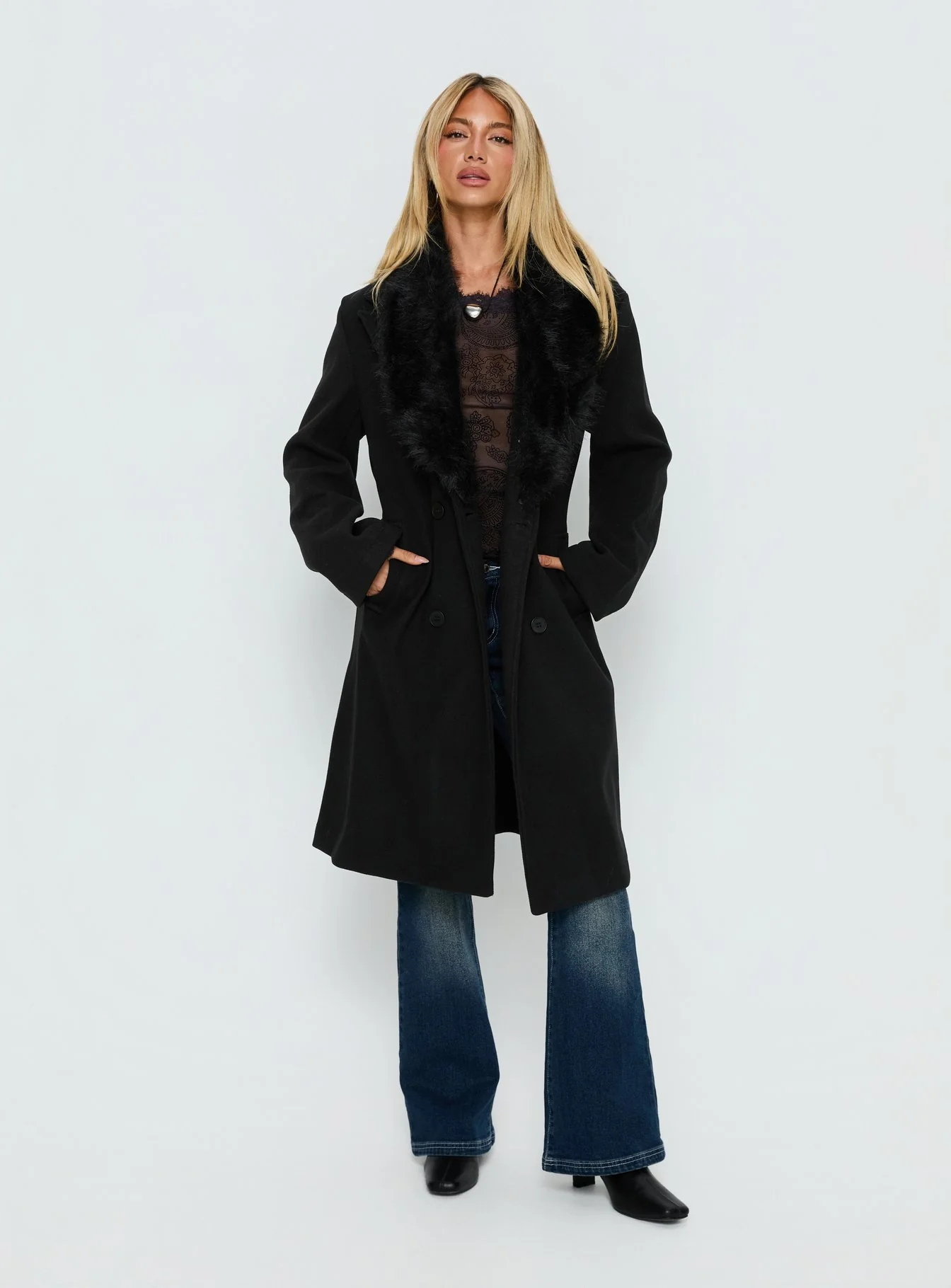 Hallyn Faux Fur Collar Coat Black
