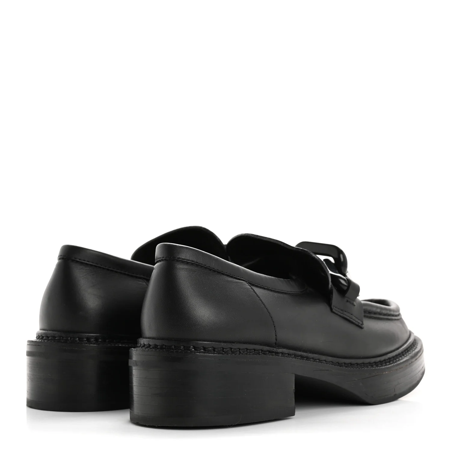 Calfskin Oversized Chain Academy Loafers 37.5 Black - Top Club