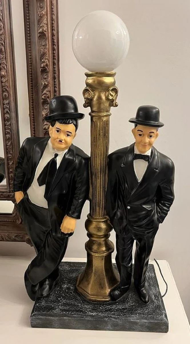 Luxury table lamp Dick & Doof black / antique gold / white 46 x 28 x H. 80 cm - synthetic resin desk lamp with round glass lampshade