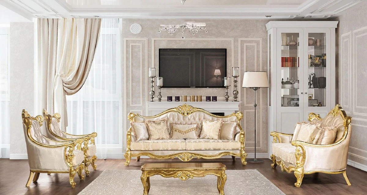 Luxury Baroque Coffee Table Gold - Handcrafted Solid Wood Living Room Table - Living Room Furniture in Baroque Style - Noble & Magnificent