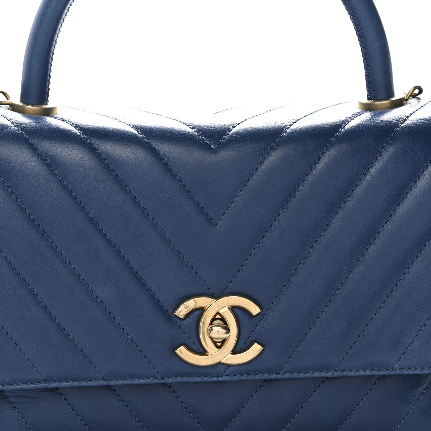 Aged Calfskin Chevron Quilted Small Coco Handle Flap Blue - Top Club
