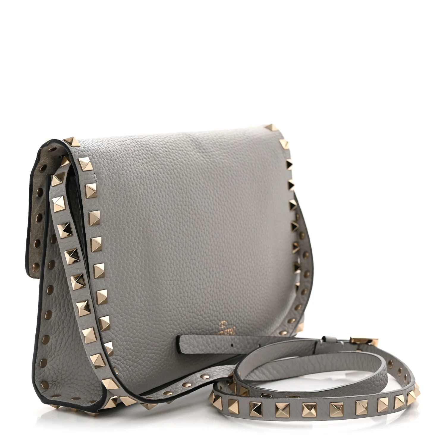 Pebbled Calfskin Medium Rockstud Flip Lock Crossbody Bag Pastel Grey