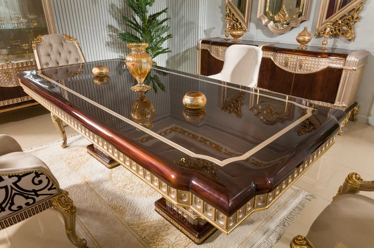 Luxury baroque dining table dark brown / gray / gold 250 cm