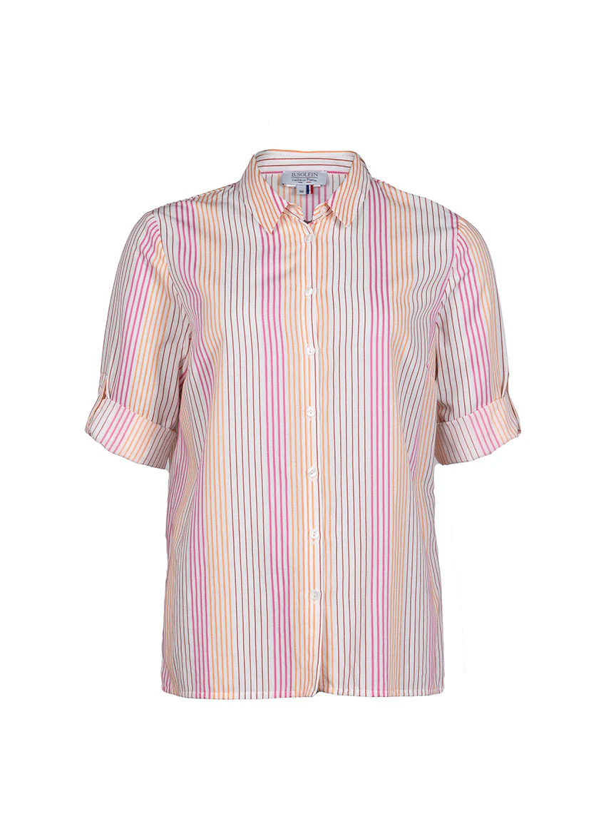 Chemisier femme rayé rose en viscose & coton