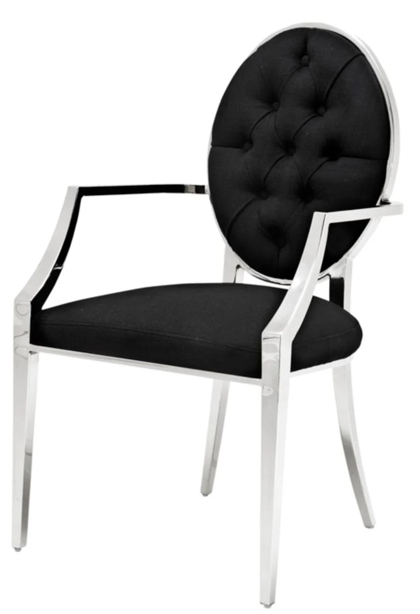 Luxury dining room chair with armrests silver / black 57 x 65 x H. 98 cm - Dining room furniture