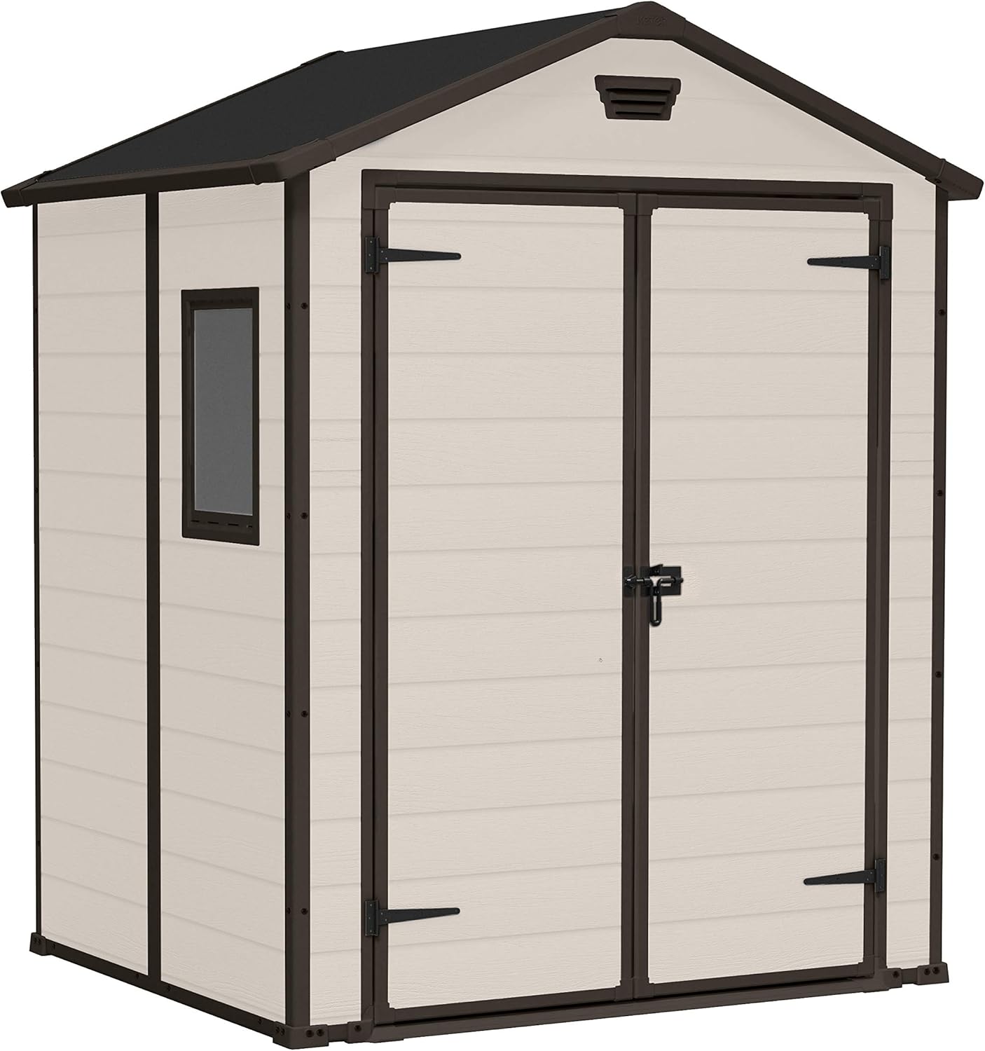 Keter Casetta da Giardino Manor 6x5, Finitura Effetto Legno Graffiato, Beige, 185x152x226H Cm
