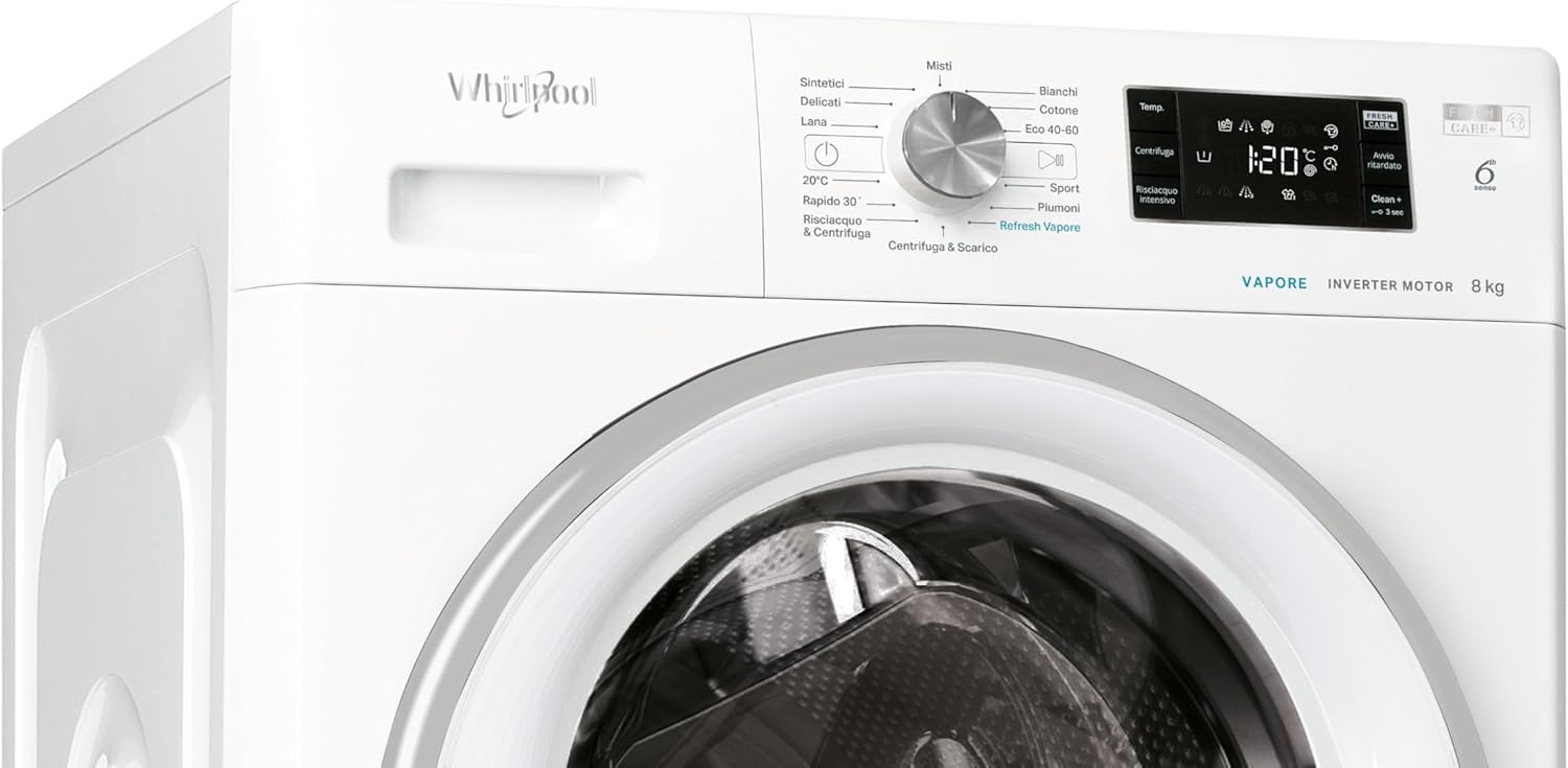 Whirlpool FFB 846 SV IT- Lavatrice 8 kg Libera Installazione, Carica Frontale. Centrifuga 1400 Giri Al Minuto. Larghezza 59,5cm, Profondità 63,0cm, Altezza 84,5cm, Classe Energetica A