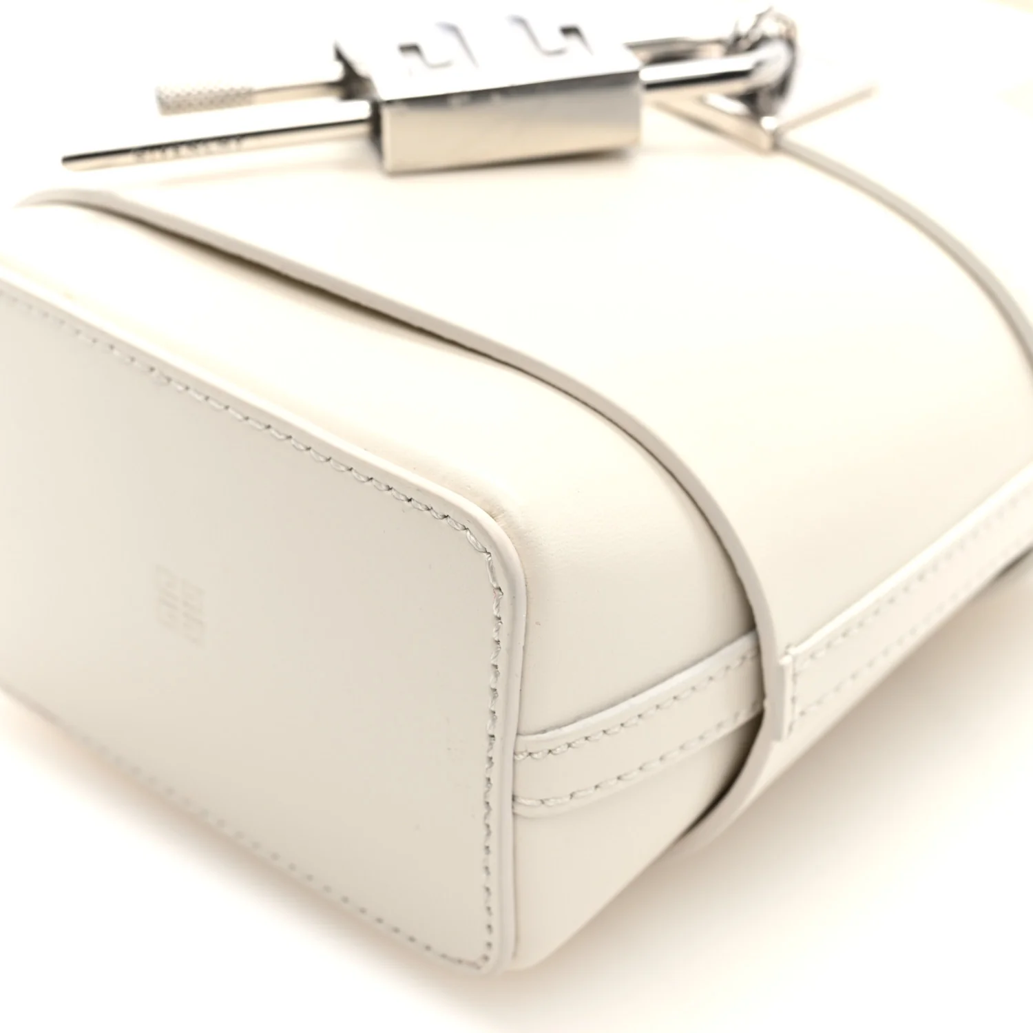 Box Calfskin Micro Shark Lock Bucket Bag White - Top Club