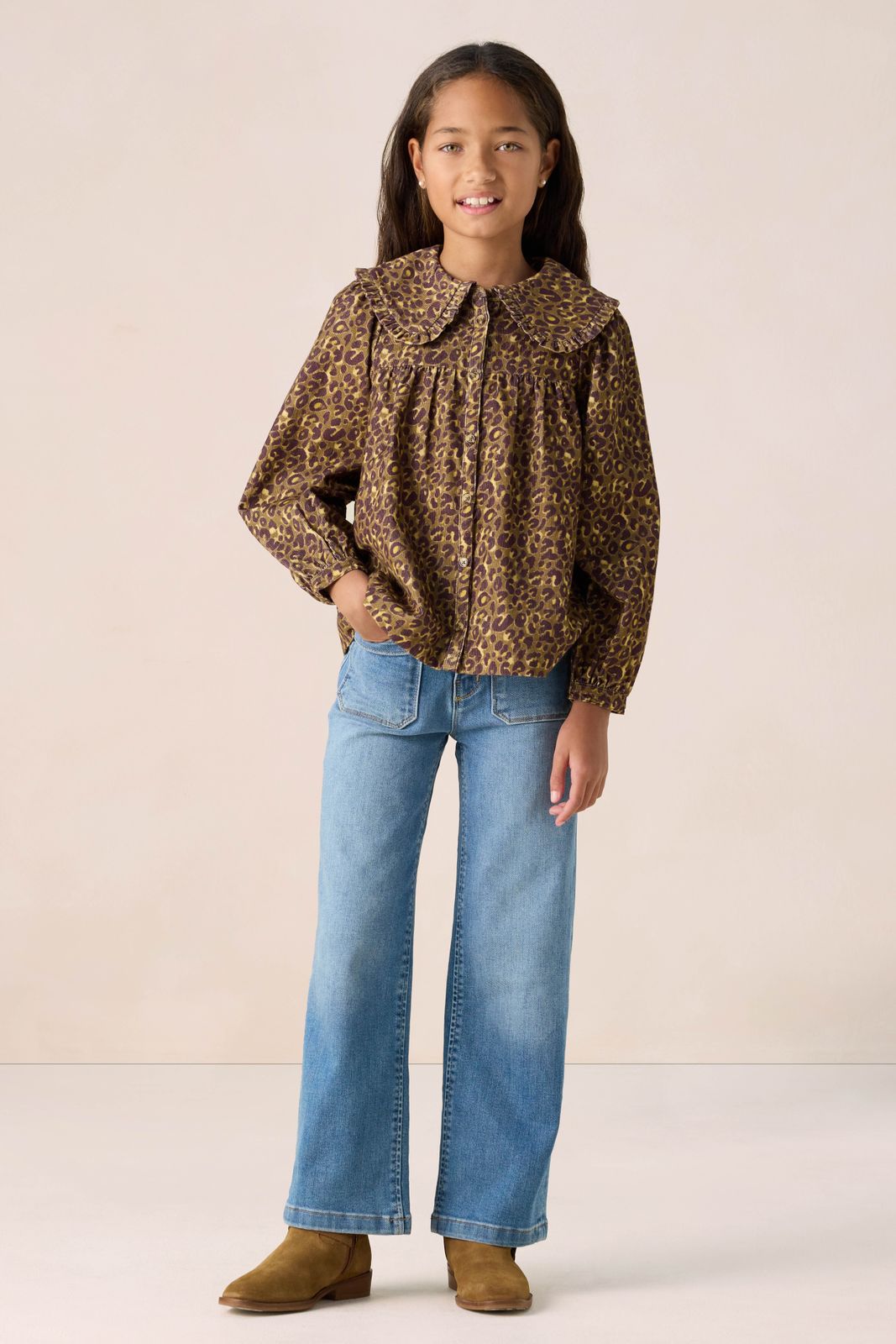 Donkergroene blouse met leopard print