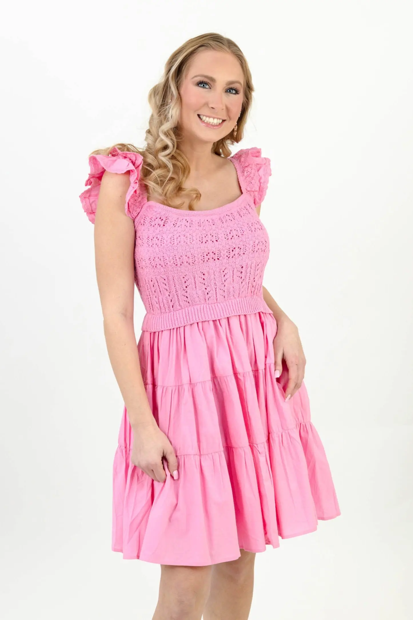 Completely In Tune Pink Crotchet Dress - ALJEGJ