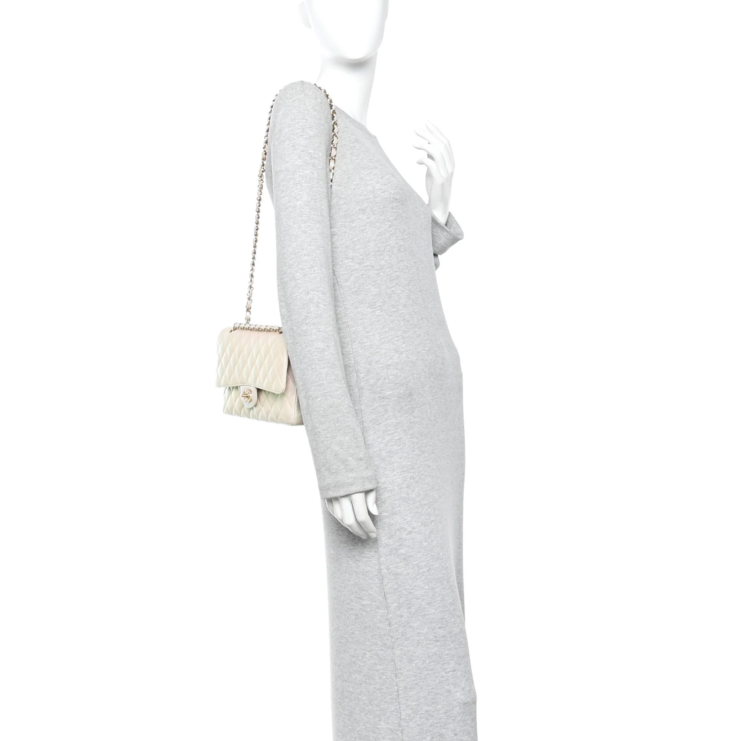 Iridescent Lambskin Quilted Medium Double Flap Ivory