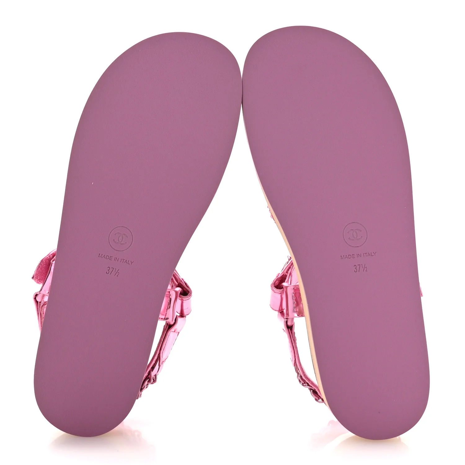 Metallic Laminated Goatskin Chain Flat Sandals 37.5 Pink - Top Club