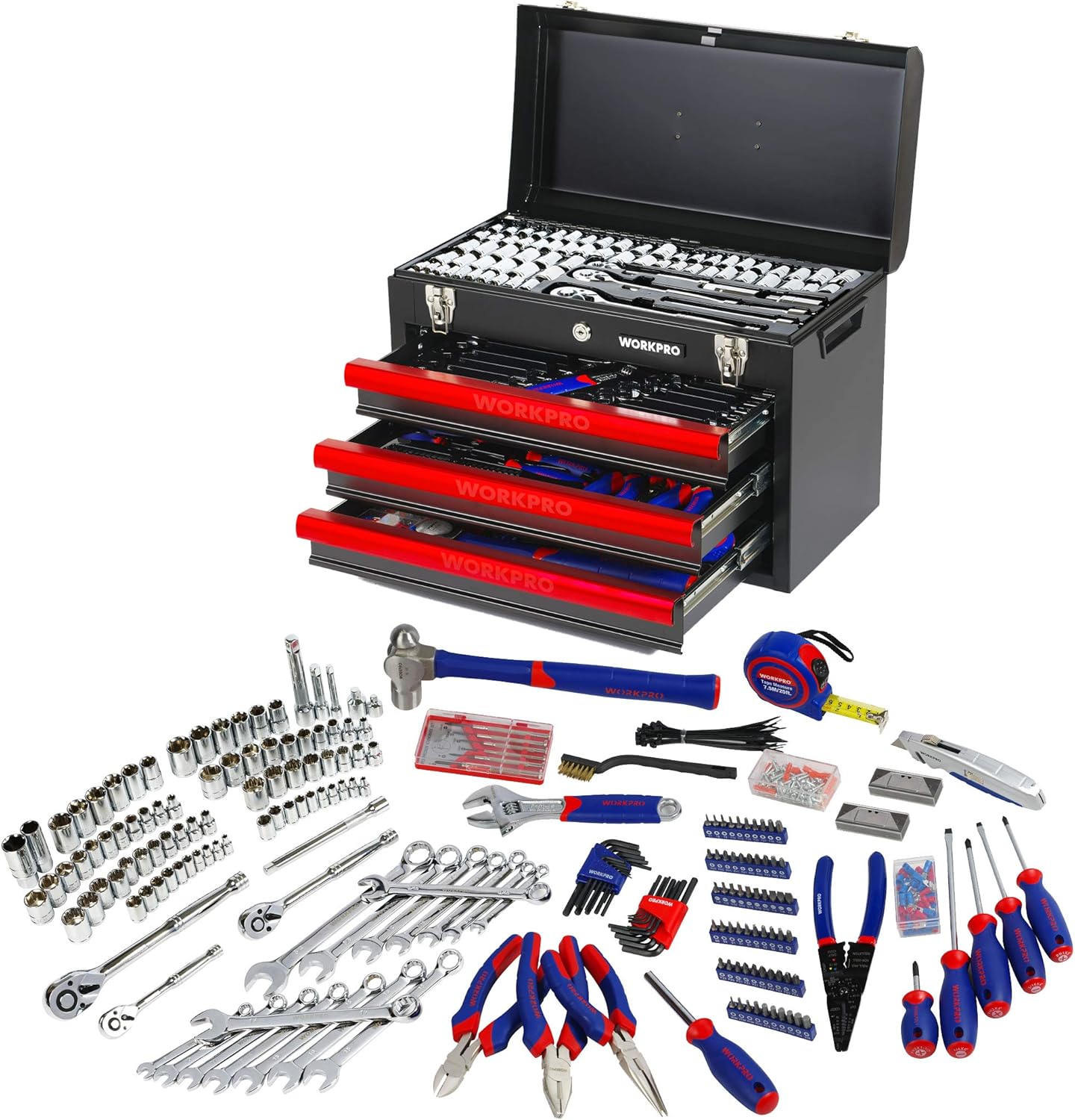 WORKPRO Cassetta degli Attrezzi da Lavoro Completa 408 Pezzi, Set di Attrezzi, Valigia Porta Utensili, Set Strumenti per Fai da Te