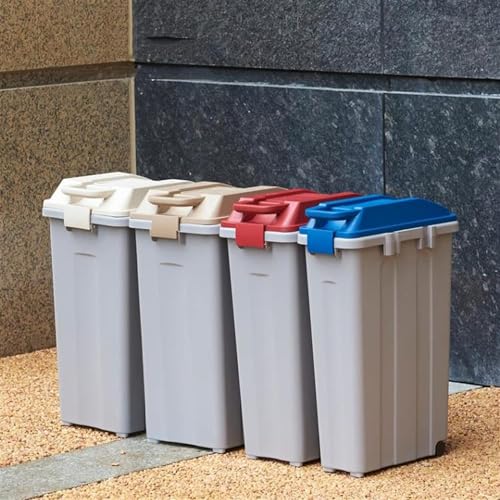 Outdoor Trash Can Outdoor Waste Bins with Cover Large-Capacity Classified Garbage Can with 2 Wheels Trash Bins Commercial Outdoor Waste Bins, Light brown