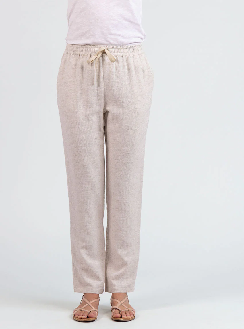 Pantalon femme coton lin beige