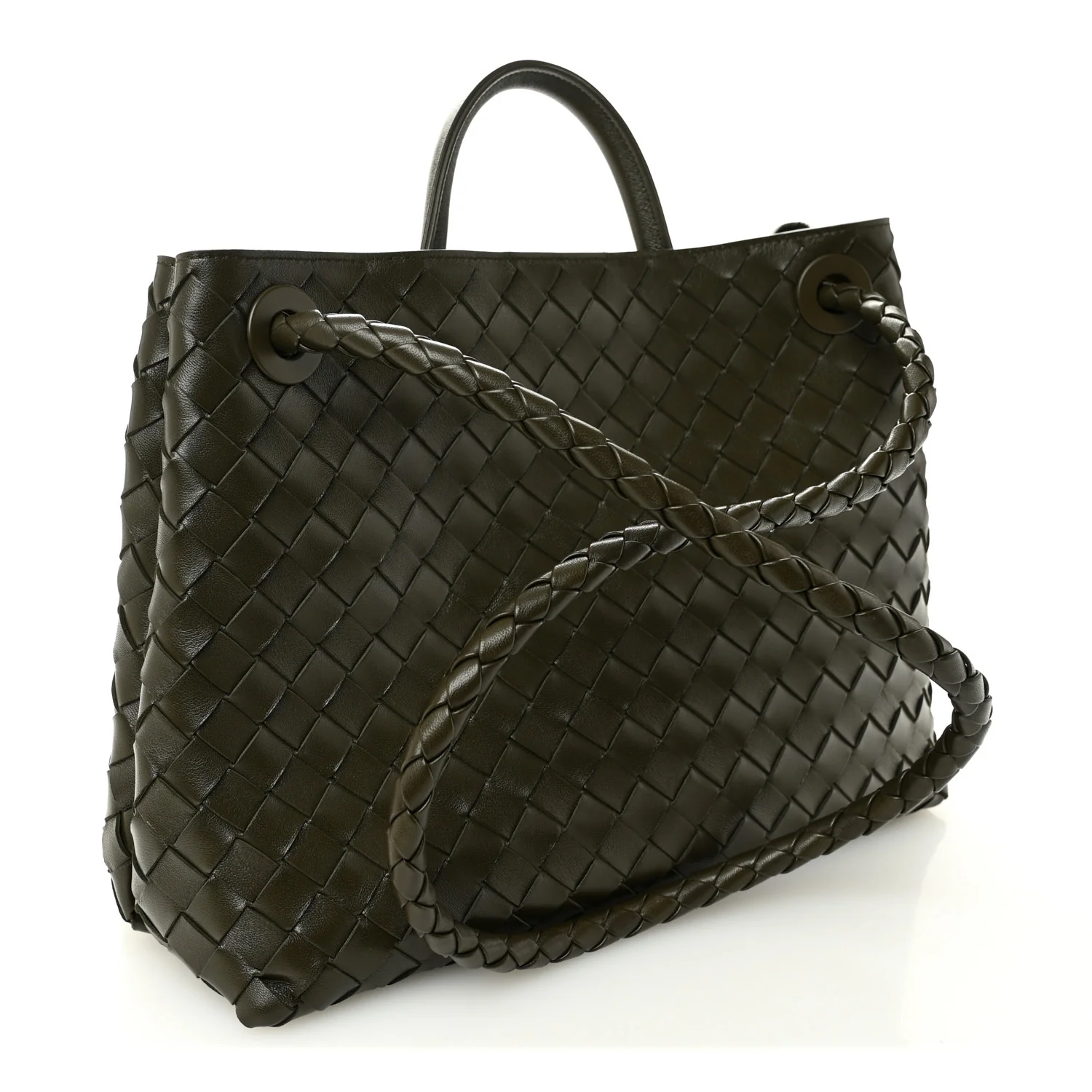 Nappa Intrecciato Medium Andiamo Shoulder Bag Kaki - Top Club