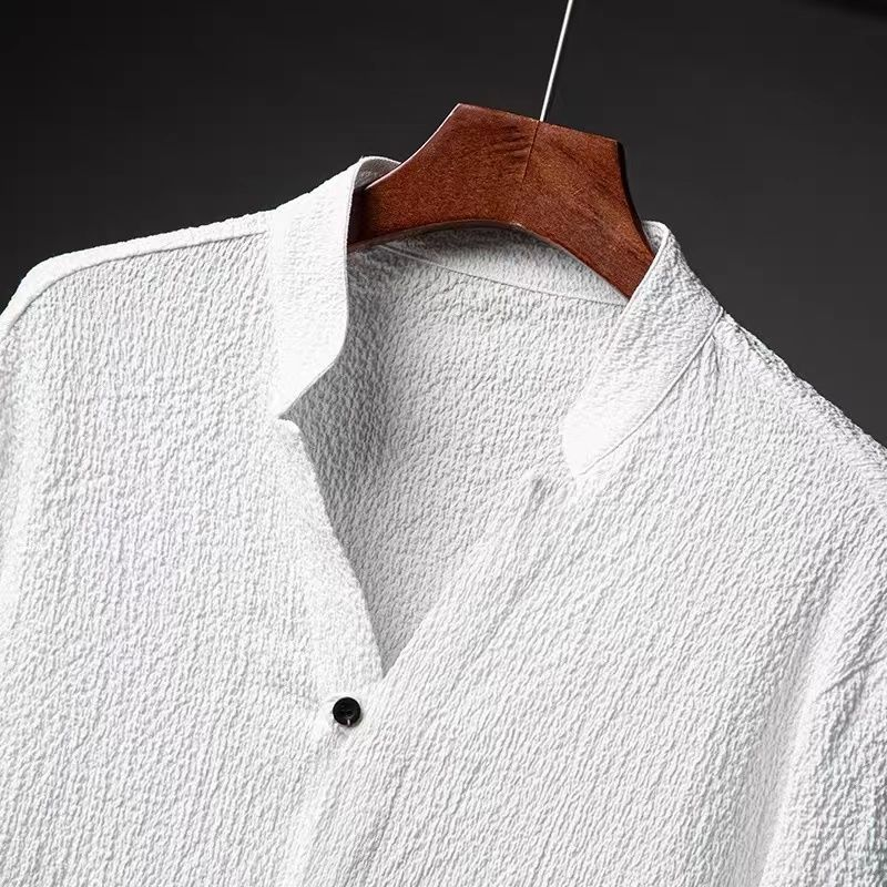 Men's White Ice Silk Linen Two Piece