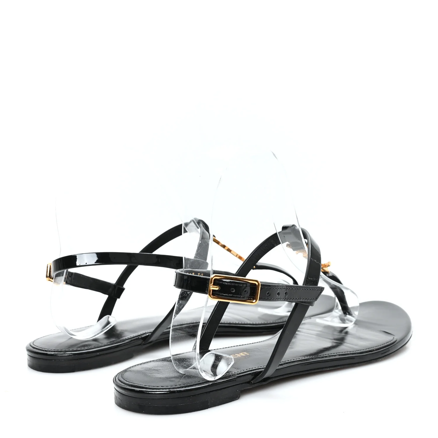 Patent Calfskin Cassandra Monogram Sandals 38 Black - Top Club
