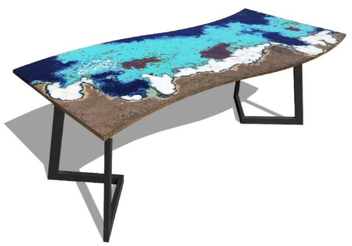 Luxury dining table multicolored / black 170 x 80 x H. 74 cm - Modern kitchen table with curved lava stone table top and stainless steel frame - Dining room furniture - Luxury quality