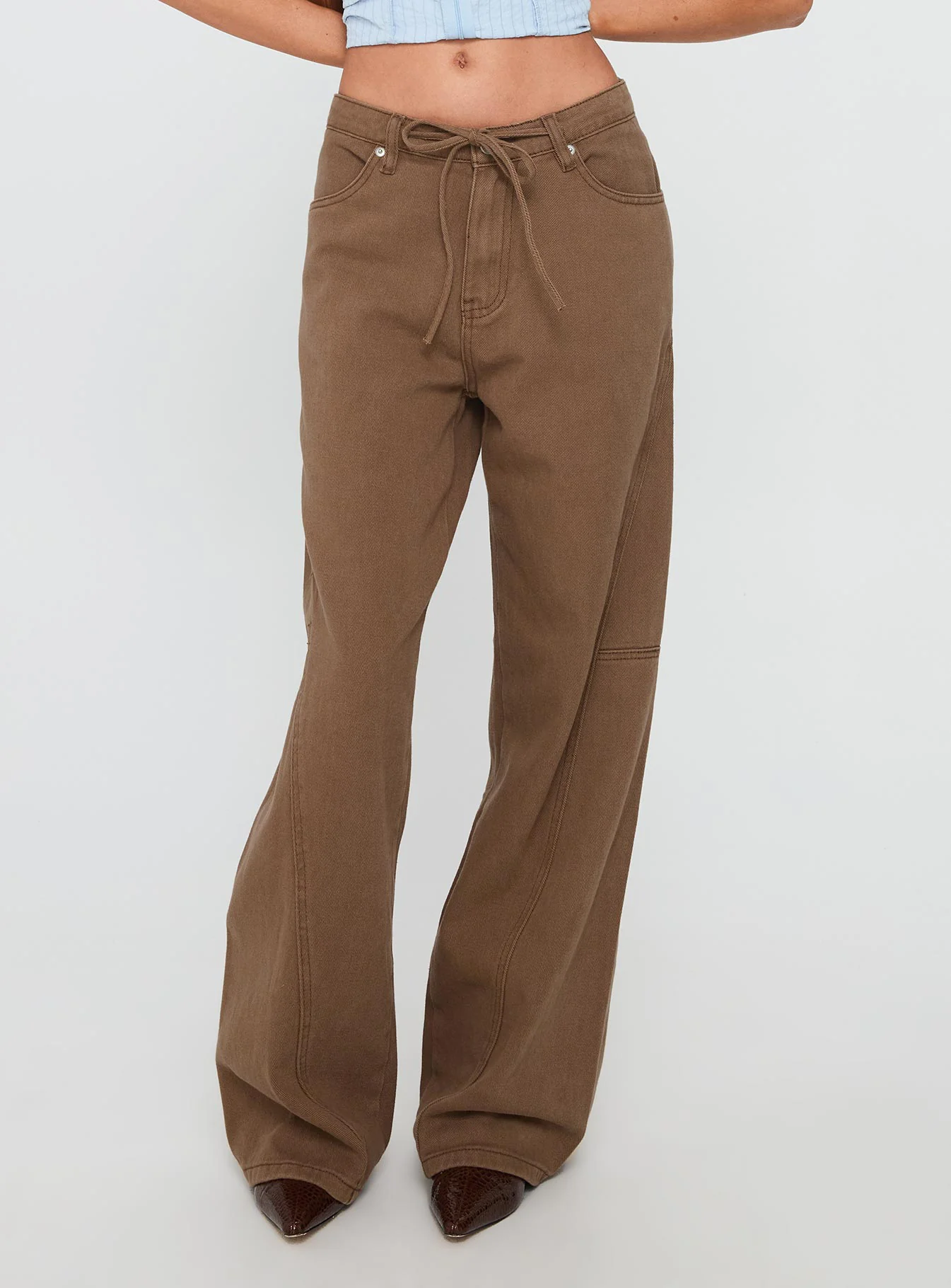 Bruiser Tie Waist Mid Rise Wide Leg Jeans Brown