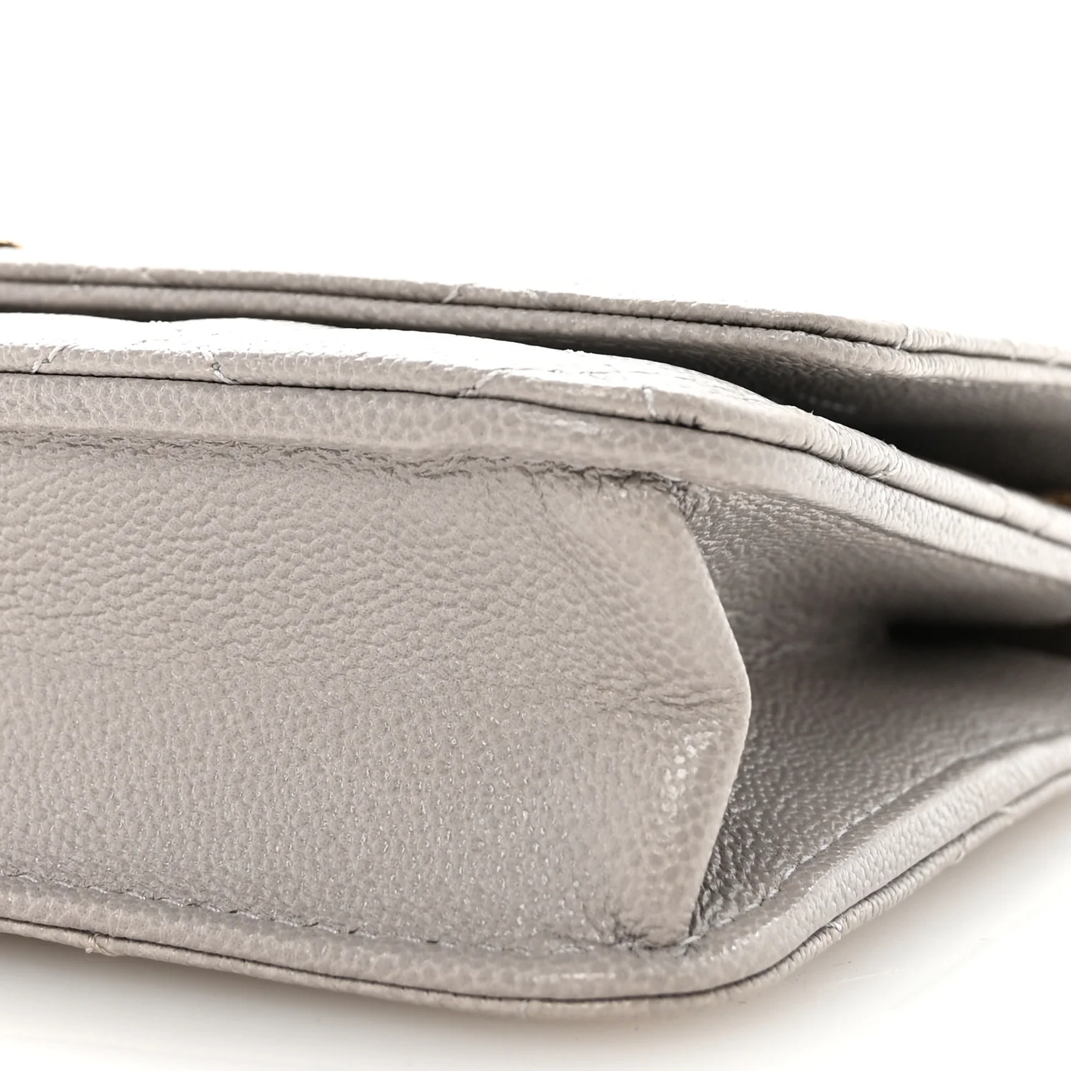 Caviar Quilted Studded CC Wallet On Chain WOC Grey - Top Club