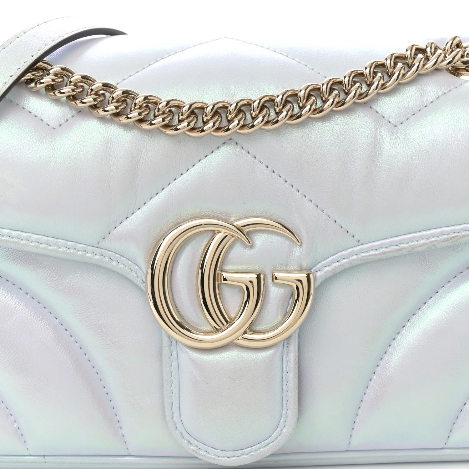 Iridescent Nappa Chevron Matelasse Small GG Marmont Shoulder Bag Iridescent Snow Light Blue - Top Club
