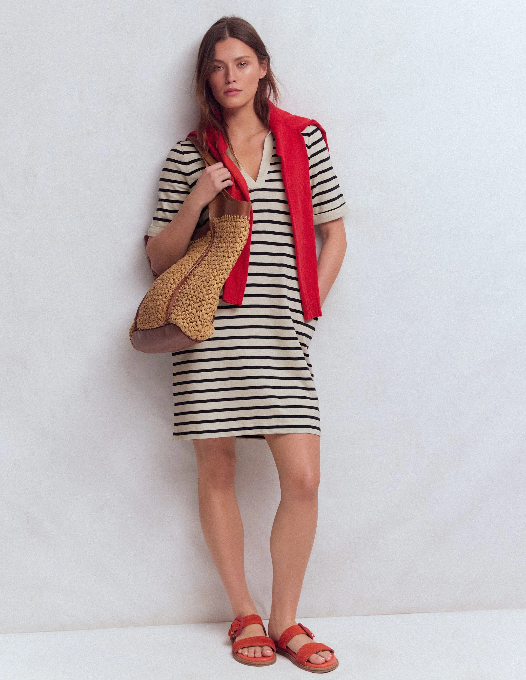 Tilda T-Shirt-Kleid aus Jersey-Marineblau und Naturweiß Gestreift