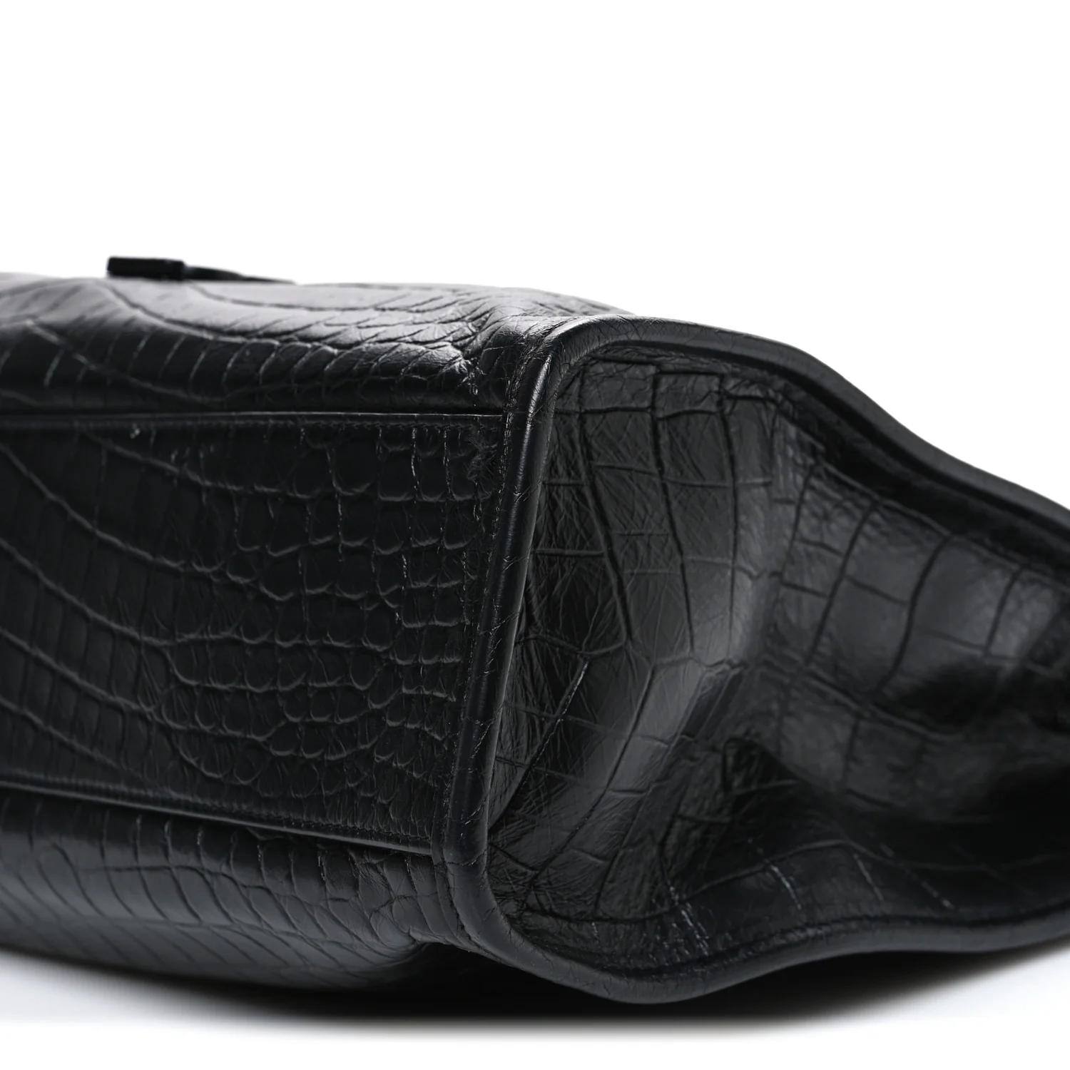 Calfskin Crocodile Embossed Monogram Medium Niki Shopping Bag Black - Top Club