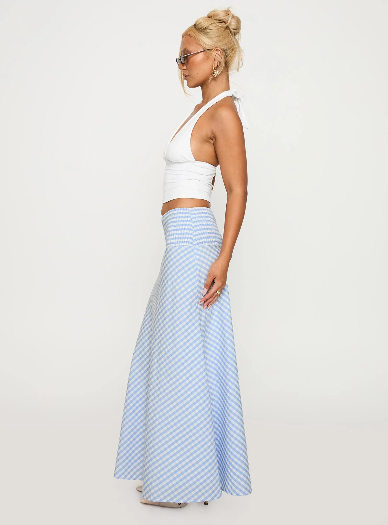Every Girl Shirred Maxi Skirt Blue Check