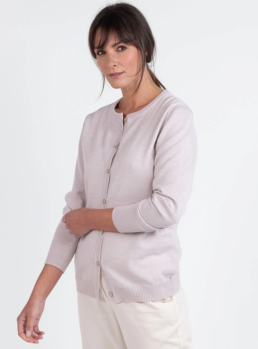 Cardigan femme en laine beige naturel