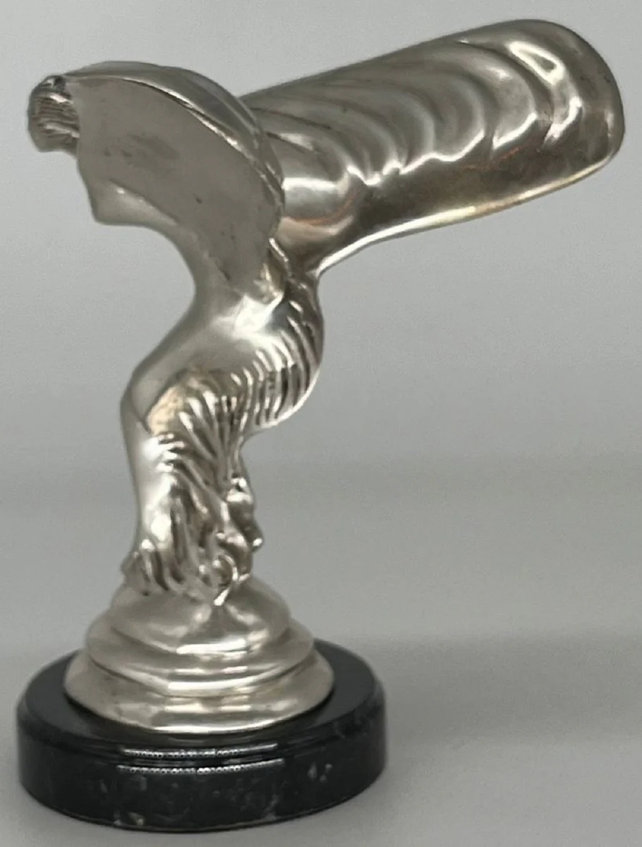 Luxury bronze sculpture Spirit of Ecstasy woman with wings silver / black 15 x 15 x H. 21 cm - Noble bronze figure with marble base - Desk decoration - Luxury decoration - Decoration accessories