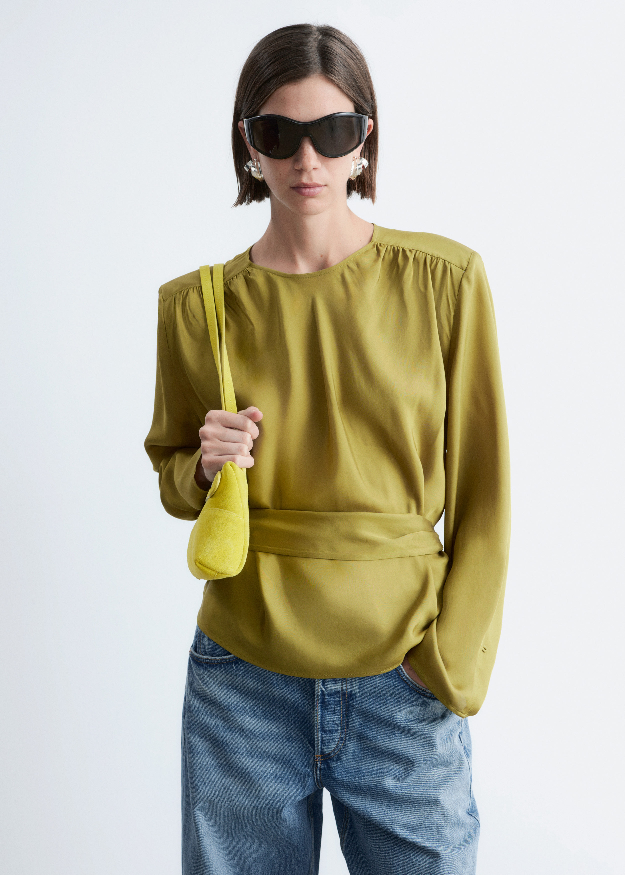 & Other Stories GATHERED TIE-BELT BLOUSE