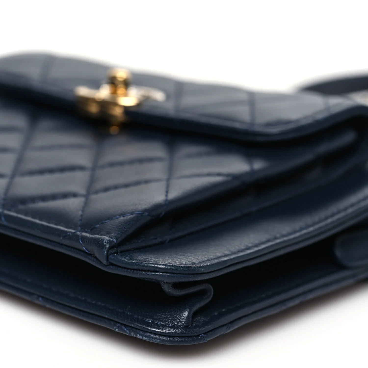Lambskin Quilted Square Front Pocket Clutch With Chain Navy Blue - Top Club