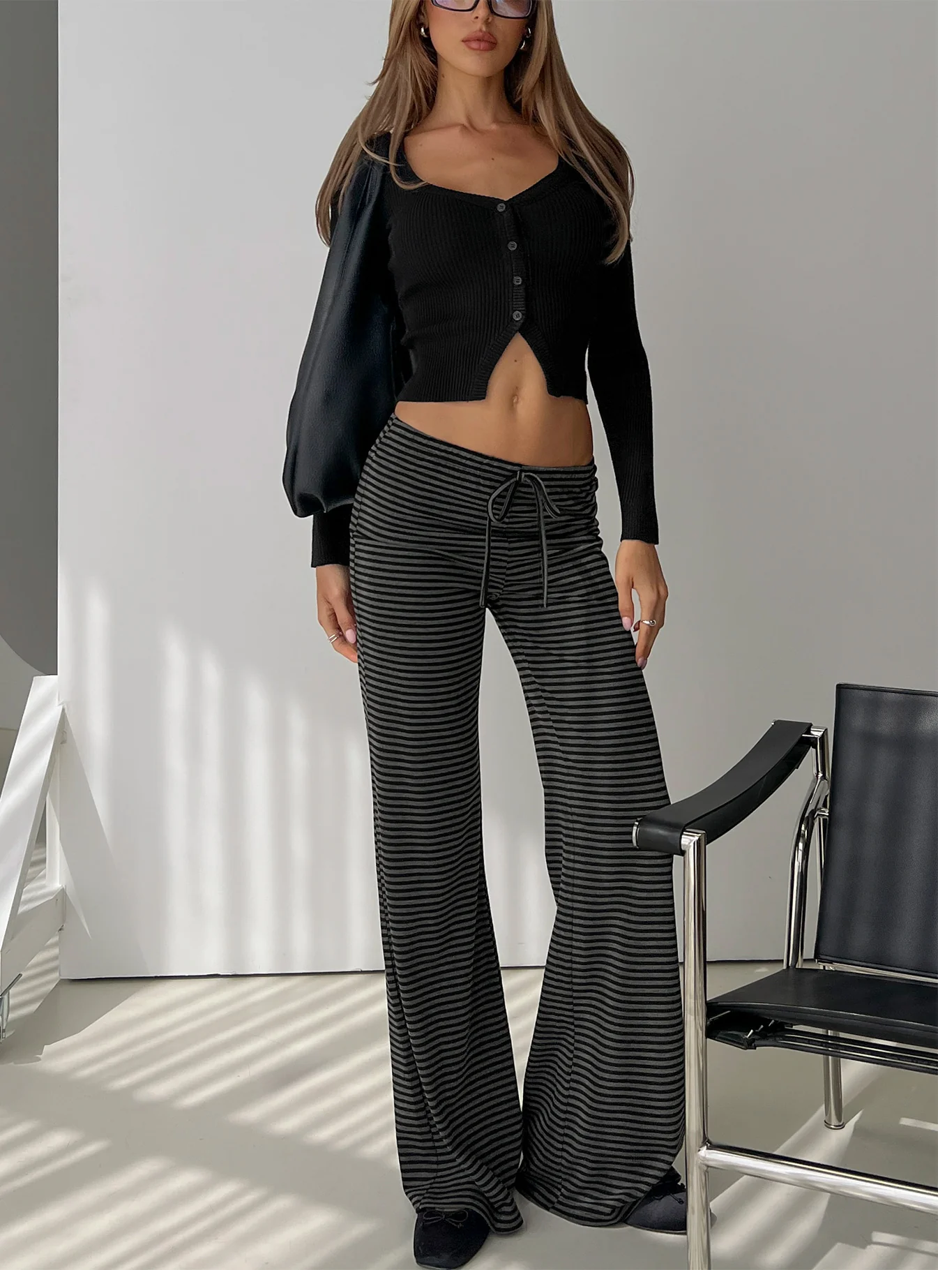 Alfreda Jersey Pants Grey / Black Stripe