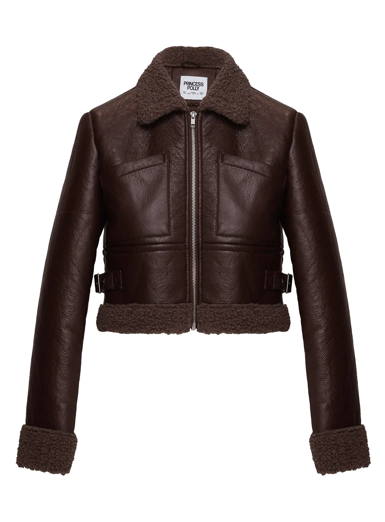 Mayella Shearling Faux Leather Jacket Brown