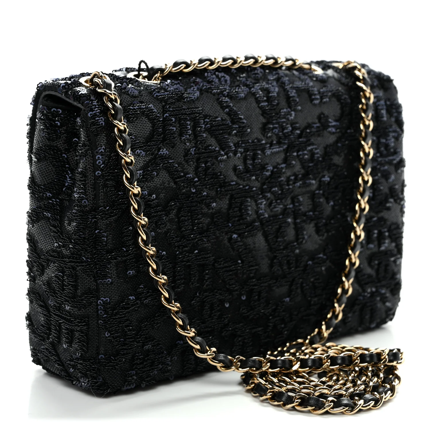 Sequin Quilted Small Single Flap Black - Top Club