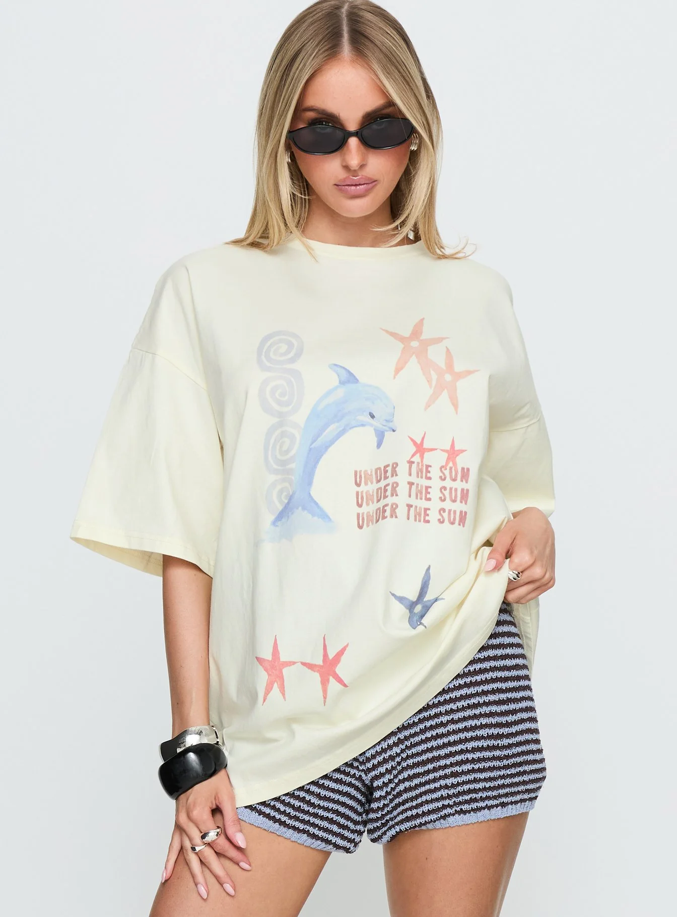 Under The Sun Oversized Graphic Tee Washed Cream