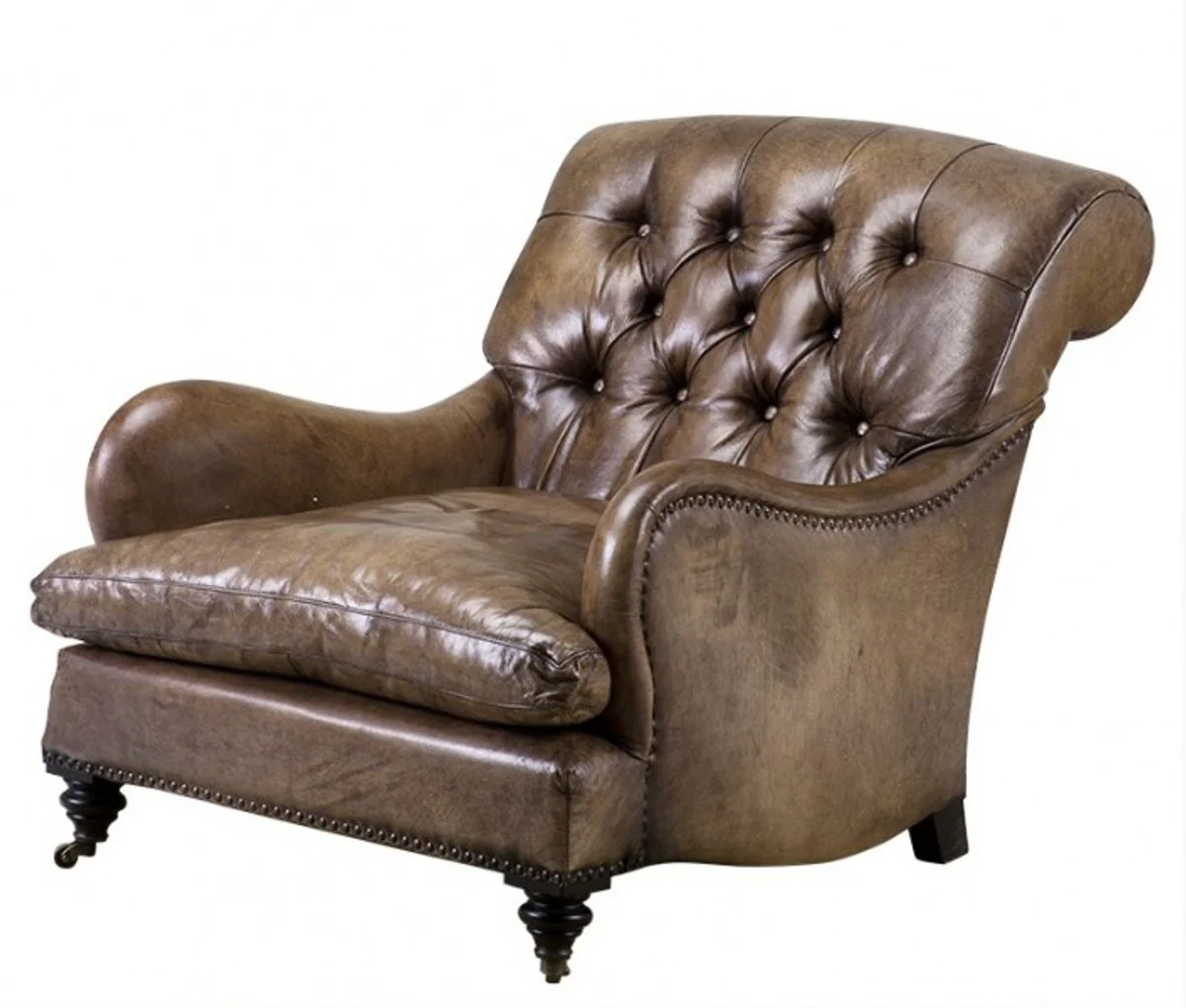Chesterfield Luxury Real Leather Wing Chair New York Vintage Leather Olive from - Club Armchair