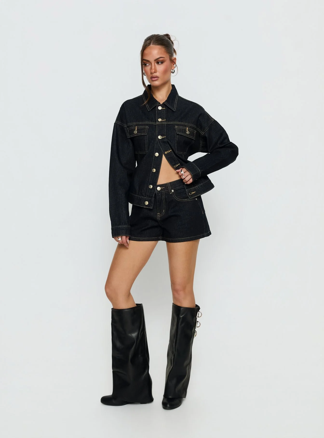 Caresse Cinched Denim Jacket Raw Denim