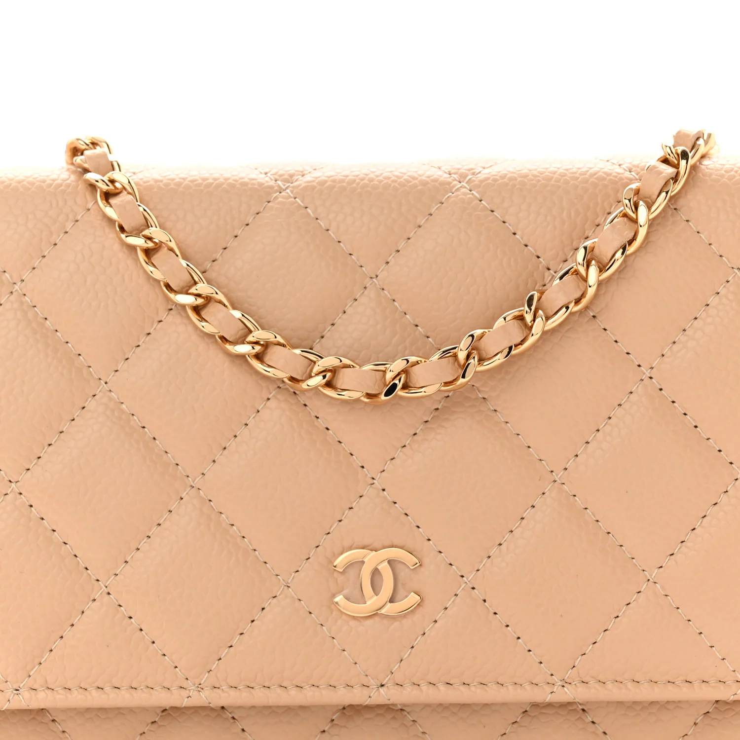 Caviar Quilted Wallet on Chain WOC Beige - Top Club