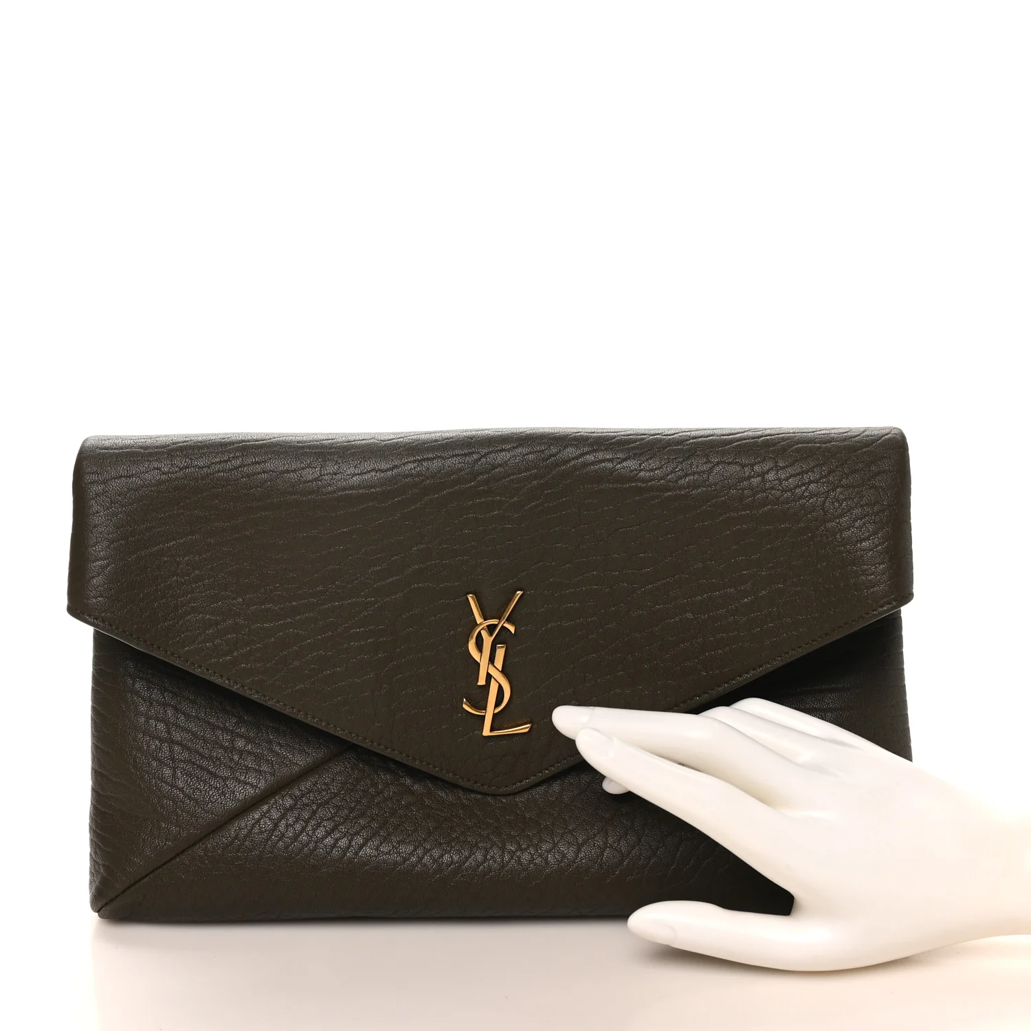 Grained Lambskin Large Cassandre Envelope Pouch Light Musk - Top Club