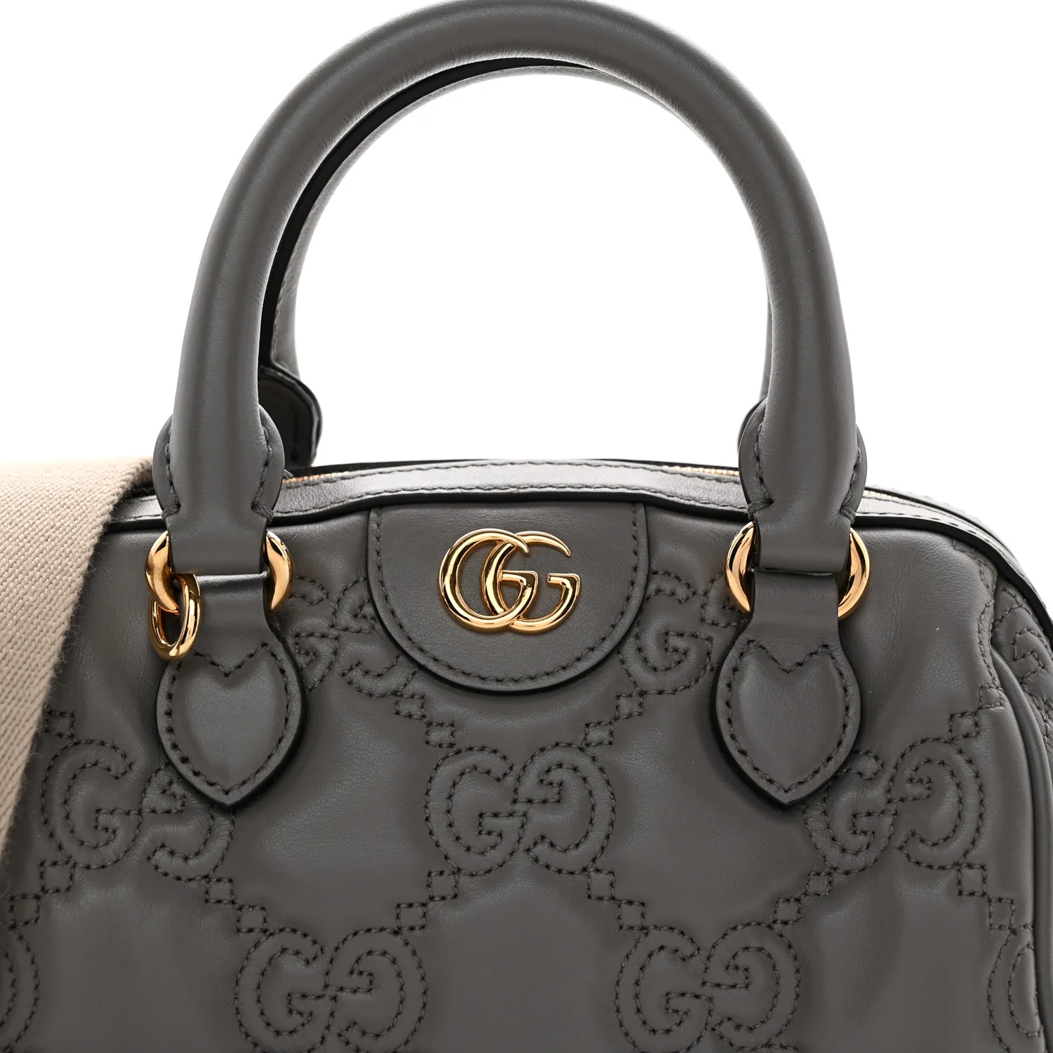 Calfskin GG Matelasse Mini Bowler Bag Dusty Grey Natural - Top Club