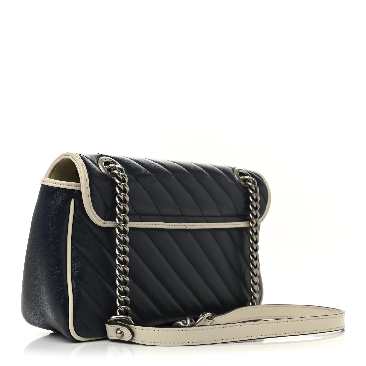 Vintage Effect Calfskin Matelasse Diagonal Small Torchon GG Marmont Shoulder Bag Blue Agata Mystic White - Top Club