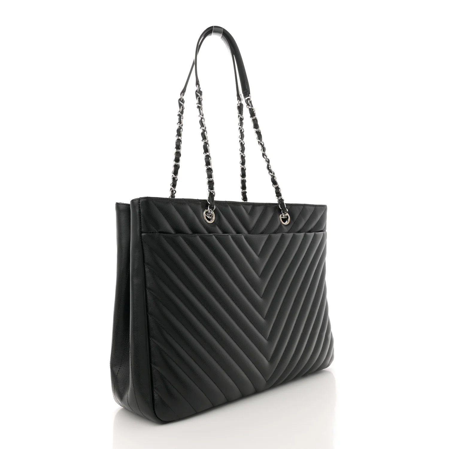 Caviar Chevron Quilted Large Shopping Tote Tote Black - Top Club