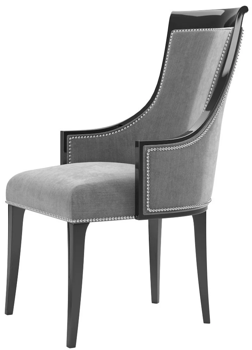 Luxury Art Deco Dining Room Set Gray / Black / Silver - 1 Dining Room Table & 6 Dining Chairs - Luxury Quality - Art Deco Dining Room Furniture