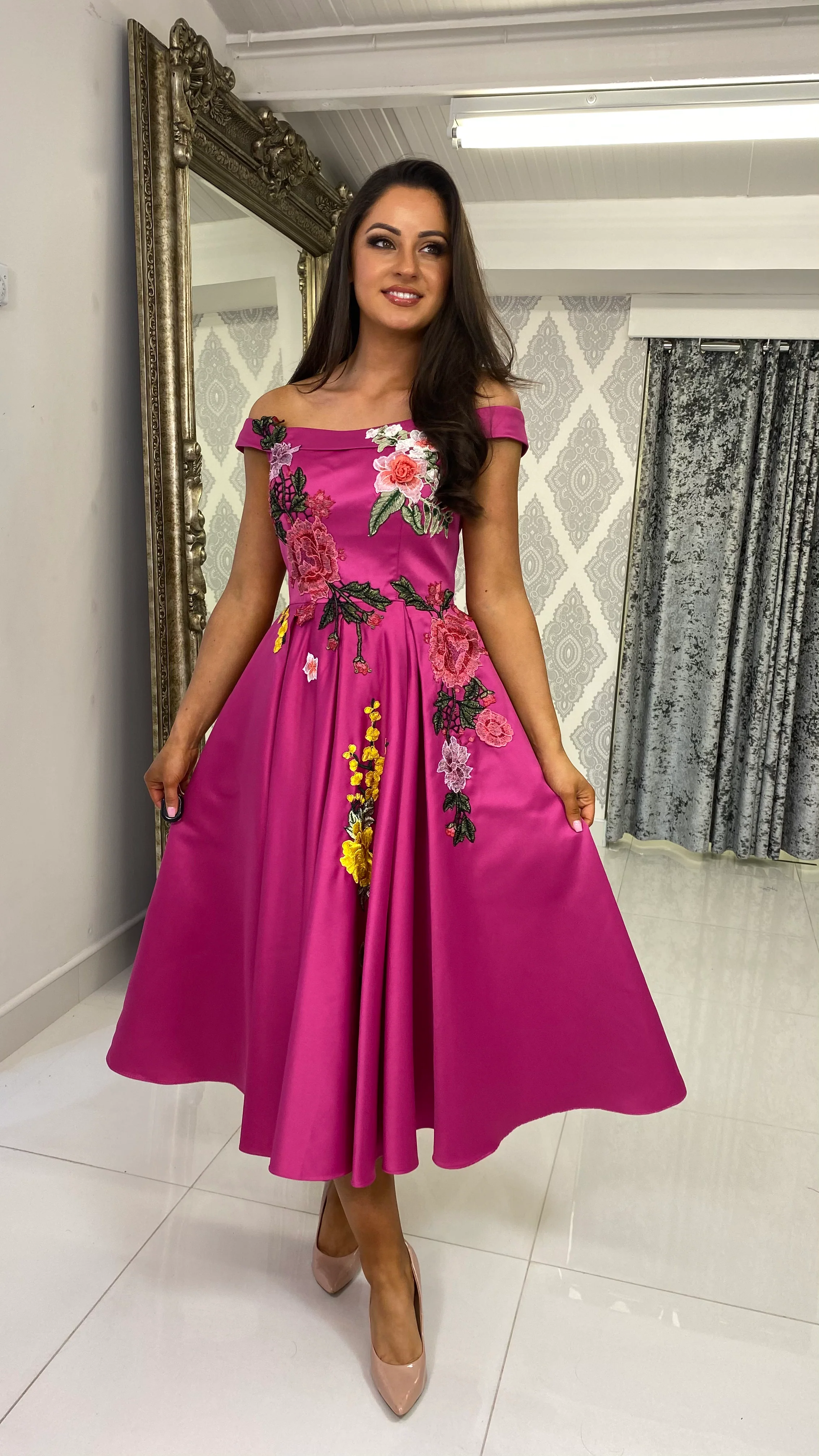 Pink Floral Skater Dress