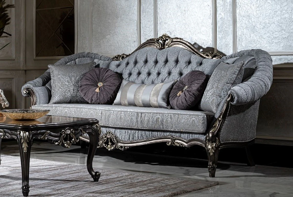 Luxury Baroque Living Room Set Light Blue / Gray / Dark Gray / Gold - 2 Sofas & 2 Armchairs & 1 Coffee Table - Handmade Living Room Furniture in Baroque Style - Noble & Magnificent